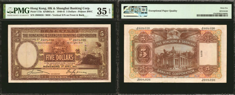 HONG KONG. The Hong Kong & Shanghai Banking Corporation. 5 Dollars, 1940-41. P-1...