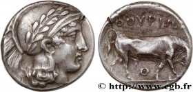 LUCANIA - THOURIOI
Type : Nomos, statère ou didrachme 
Date : c. 443-400 AC. 
Mint name / Town : Thurium, Lucanie 
Metal : silver 
Diameter : 19  mm
O...