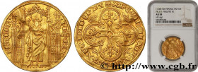 PHILIP VI OF VALOIS
Type : Royal d'or 
Date : 02/05/1328 
Date : n.d. 
Metal : gold 
Millesimal fineness : 1000  ‰
Diameter : 27  mm
Orientation dies ...