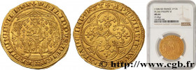 PHILIP VI OF VALOIS
Type : Pavillon d'or 
Date : 08/06/1339 
Metal : gold 
Millesimal fineness : 1000  ‰
Diameter : 30,5  mm
Orientation dies : 11  h....