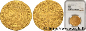 PHILIP VI OF VALOIS
Type : Pavillon d'or 
Date : 08/06/1339 
Metal : gold 
Millesimal fineness : 1000  ‰
Diameter : 29,5  mm
Orientation dies : 2  h.
...