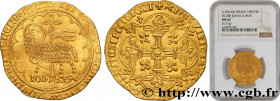 JOHN II "THE GOOD"
Type : Mouton d'or 
Date : 17/01/1355 
Date : n.d. 
Metal : gold 
Millesimal fineness : 1000  ‰
Diameter : 29,5  mm
Orientation die...