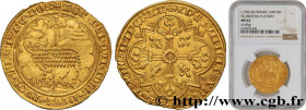 JOHN II "THE GOOD"
Type : Mouton d'or 
Date : 17/01/1355 
Date : n.d. 
Metal : gold 
Millesimal fineness : 1000  ‰
Diameter : 30  mm
Orientation dies ...