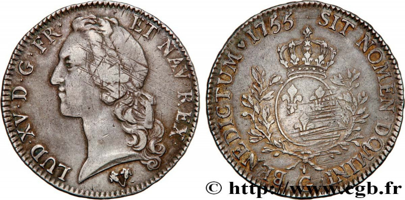 LOUIS XV THE BELOVED
Type : Écu dit "au bandeau" 
Date : 1755 
Mint name / Town ...