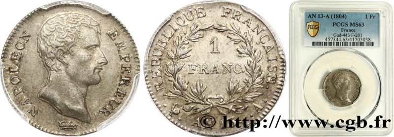 PREMIER EMPIRE / FIRST FRENCH EMPIRE
Type : 1 franc Napoléon Empereur, Calendrie...