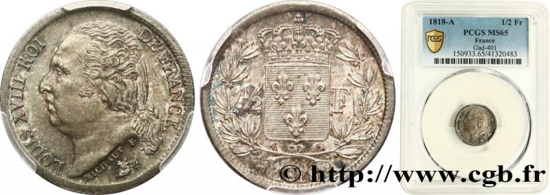 LOUIS XVIII
Type : 1/2 franc Louis XVIII 
Date : 1818 
Mint name / Town : Paris ...