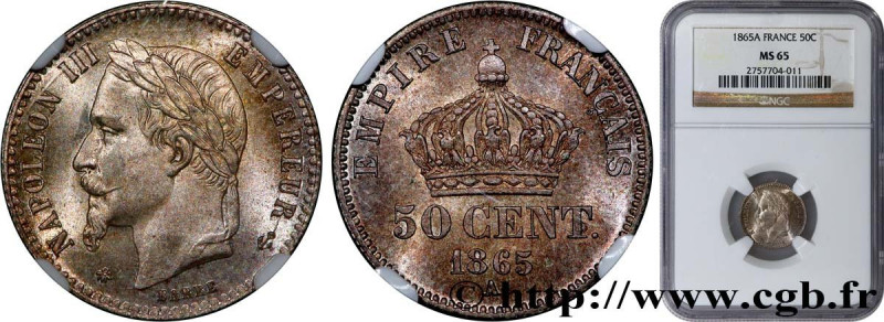 SECOND EMPIRE
Type : 50 centimes Napoléon III, tête laurée, différent au milieu ...