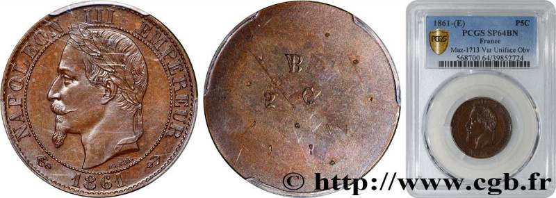 SECOND EMPIRE
Type : Essai uniface avers de Cinq centimes Napoléon III, tête lau...