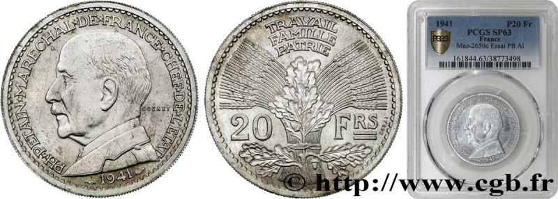 FRENCH STATE
Type : Essai - Piéfort de 20 francs Pétain en aluminium par Cochet ...