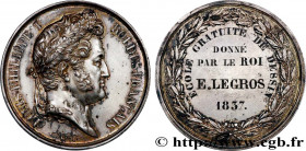 LOUIS-PHILIPPE I
Type : Médaille donnée par le roi, École gratuite de dessin 
Date : 1837 
Metal : silver 
Diameter : 41,5  mm
Weight : 37,40  g.
Edge...
