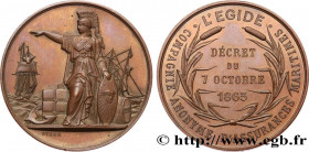 INSURANCES
Type : L’EGIDE 
Date : 1863 
Metal : copper 
Diameter : 36  mm
Orientation dies : 12  h.
Weight : 20,08  g.
Edge : lisse + poinçon Abeille ...