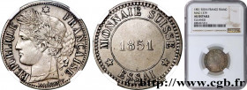 SWITZERLAND
Type : Essai semblable au type 1 franc Cérès, IIIe République 
Date : 1851 
Metal : nickel silver 
Diameter : 23  mm
Orientation dies : 6 ...