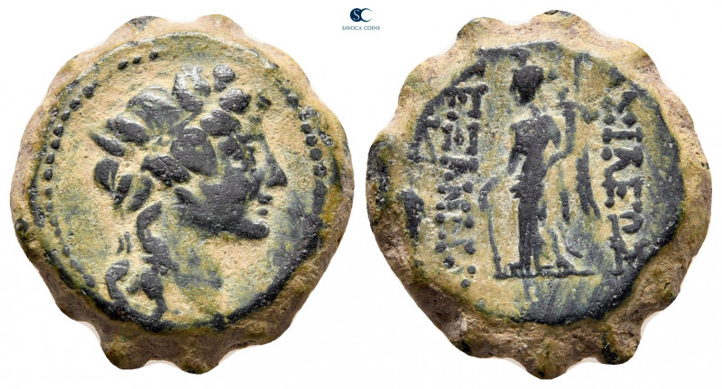 Seleukid Kingdom. Apameia . Alexander II Zabinas 128-122 BC. 
Serrate Æ

19 m...