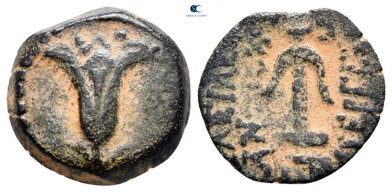 Judaea. Jerusalem. John Hyrcanus I 135-104 BC. 
Prutah Æ

14 mm, 2,31 g


...