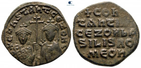 Constantine VII Porphyrogenitus, with Zoe AD 913-959. Constantinople. Follis or 40 Nummi Æ