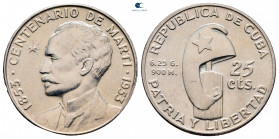 Cuba.  AD 1853-1953. 25 Centavos