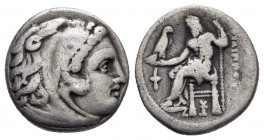 KINGS of MACEDON.Philip III.(323-317 BC).Lampsakos.Drachm.

Obv : Head of Herakles right, wearing lion skin.

Rev : : ΦΙΛΙΠΠΟΥ.
Zeus seated left ...