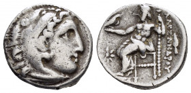 KINGS of MACEDON. Alexander III.(336-323 BC).Kolophon.Drachm.

Obv : Head of Herakles right, wearing lion skin.

Rev : AΛΕΞΑΝΔΡΟΥ.
Zeus seated le...