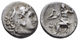 KINGS of MACEDON.Philip III.(323-317 BC).Drachm.

Obv : Head of Herakles right, wearing lion skin.

Rev : AΛEΞANΔPOY.
Zeus Aëtophoros seated left...
