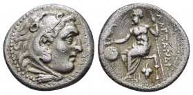 KINGS of MACEDON. Alexander III.(336-323 BC).Uncertain in western Asia Minor.Drachm.

Obv : Head of Herakles right, wearing lion skin.

Rev : AΛEΞ...