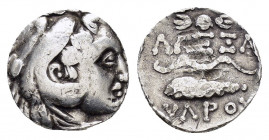 KINGS of MACEDON. Alexander III.(Circa 324/3-320 BC).Hemiobol.

Obv: Head of Herakles right, wearing lion skin. 

Rev: AΛEΞANΔPOY.
Bow, quiver, and cl...