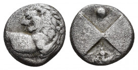 THRACE.Chersonesos.(Circa 350-330 BC.).Hemidrachm. 

Obv : Forepart of lion right, looking back, right foreleg raised.

Rev : Quadripartite incuse.

C...