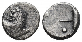 THRACE.Chersonesos.(Circa 350-330 BC.).Hemidrachm. 


Obv : Forepart of lion right, looking back, right foreleg raised.

Rev : Quadripartite incuse.

...