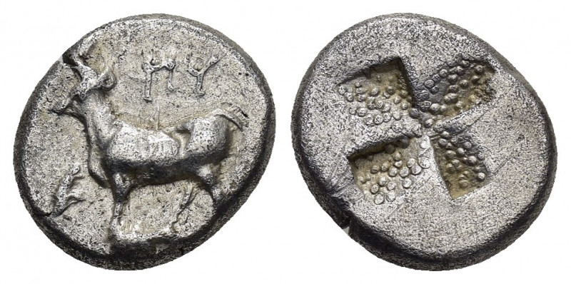 THRACE.Byzantion.(Circa 340-320 BC).1/5 Stater.

Obv : ΠY.
Bull standing left on...