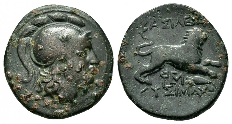 KINGS OF THRACE. Lysimachos.(305-281 BC).Lysimacheia.Ae.

Obv : Helmeted head of...