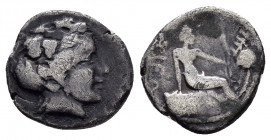 EUBOEA.Histiaea.(Circa 196-146 BC).Tetrobol.

Obv : Head of nymph Histiaea to right.

Rev : IΣTI-AIEΩN.
Nymph Histiaea seated right on galley stern de...