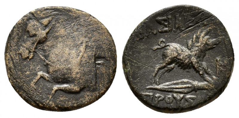 KINGS of BITHYNIA. Prusias II.(182-149 BC).Nikomedeia.Ae.

Obv : Forepart of hor...