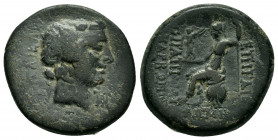 BITHYNIA.Nicaea.C. Papirius Carbo.(62-59 BC). Ae.

Obv : NIKAIEΩN.
Head of Dionysos right, wearing ivy wreath; ΔΚΣ (date) below, monogram to right.

R...