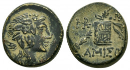 PONTOS. Amisos. Time of Mithradates VI Eupator.(Circa 105-90 or 90-85 BC). Ae.

Obv : Head of Dionysos right, wearing ivy wreath.

Rev : AMIΣOY.
Thyrs...
