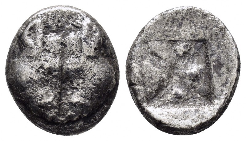 LESBOS.Uncertain.(Circa 500-450 BC).1/4 stater.

Obv : Confronted boars heads....