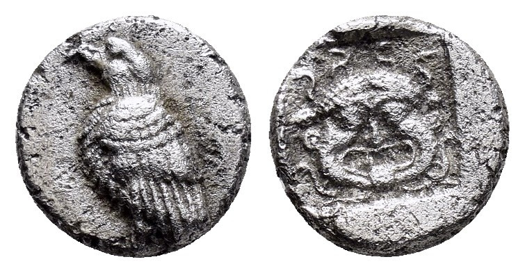 TROAS. Abydos.(Circa 480-450 BC).Obol.

Obv : Eagle standing to left.

Rev : Fac...