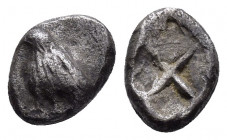 TROAS.Abydos.(Before 480 BC).Triobol. 

Obv : Eagle standing to left 

Rev : Quadripartite incuse.
SNG Aulock 1439.

Condition : Darkly toned.Good ver...