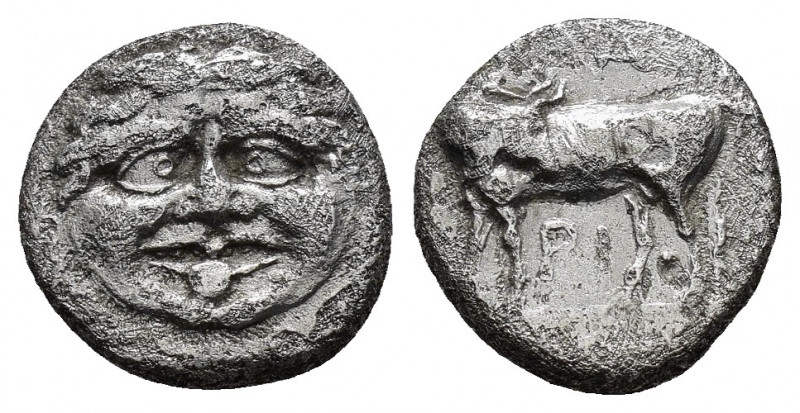 MYSIA.Parion.(4th century BC).Hemidrachm.

Obv : Gorgoneion.

Rev :ΠA–PI.
Bull s...