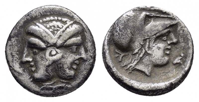 MYSIA.Lampsakos.(Circa 500-450 BC).Obol.

Obv : Janiform female head.

Rev : Hea...