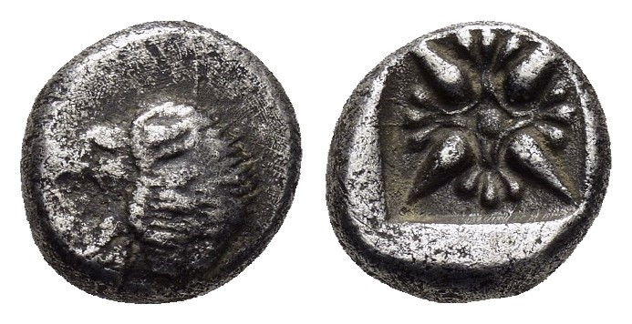 IONIA. Miletos.(Late 6th-early 5th centuries BC).Obol.

Obv : Head of lion left....