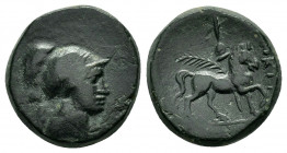PHRYGIA.Epikteteis.(2nd-1st centuries BC).Ae.

Obv : Helmeted and draped bust right.

Rev : EΠIKTHTE.
Horse prancing right; above, star and monogram a...
