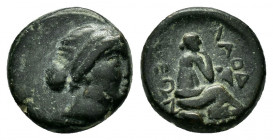 PHRYGIA.Laodikeia ad Lycum.(Circa 88-67 BC).Ae.

Obv : Draped bust of Aphrodite to right. 

Rev : ΛAOΔI KEΩN.
Aphrodite seated right, raising her righ...