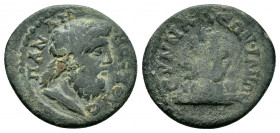 PHRYGIA. Synnada.(2nd-1st centuries BC).Ae.

Obv : ZЄVC ΠANΔHMOC. Head of Zeus right
 
Rev : CVNNAΔЄΩN IΩNΩN. 
Rocky mountain. Weber 7181. 
RARE. 

Co...