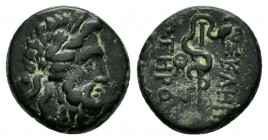 MYSIA.Pergamon.( 200-113 BC).Civic Issue.Ae.

Obv : Laureate head of Aesclepios (or Zeus) right.

Rev : ΑΣ - ΚΛΗΠΙΟΥ ΣΩΤΗΡΟΣ.
Serpent-entwined staff o...