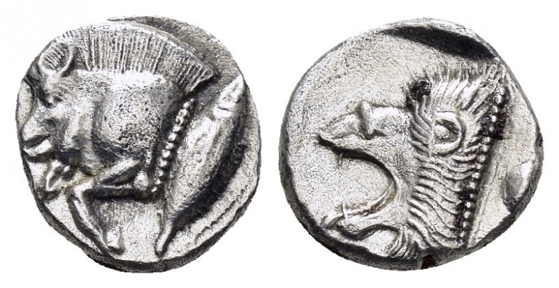 MYSIA.Kyzikos.(Circa 450-400 BC).Obol.

Obv : Forepart of boar left, tunny fish ...