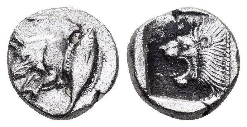 MYSIA.Kyzikos.(Circa 450-400 BC).Obol.

Obv : Forepart of boar left, tunny fish ...