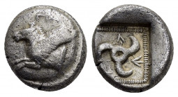 DYNASTS of LYCIA.Uncertain.(Circa 450-420 BC).1/3th Stater. 

Obv : Forepart of Pegasos left.

Rev : Triskeles within beaded border, all within incuse...