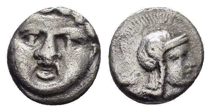 PISIDIA.Selge.(Circa 350-300 BC).Obol.

Obv : Facing gorgoneion.

Rev : Helmeted...