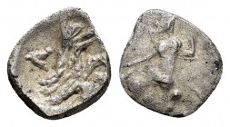 LYCAONIA.Laranda.( Circa 324-323 BC).Obol.

Obv : Λ.
Forepart of a wolf to right.

Rev : Baaltars seated left, holding grain ear, grapes, and sceptre....