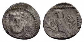 CILICIA.Uncertain.(4th century BC).Obol.

Obv : Facing head of Herakles, wearing lion skin.

Rev : Eagle standing left on horned head of stag; all wit...