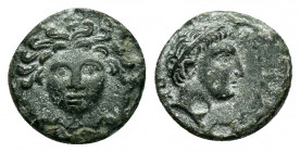 CILICIA.Mallos.(Circa 400-300 BC).Ae.

Obv : Wreathed head of Pyramos right, ΠV to upper right.

Rev : Facing gorgoneion.
SNG Levante 172; SNG France ...